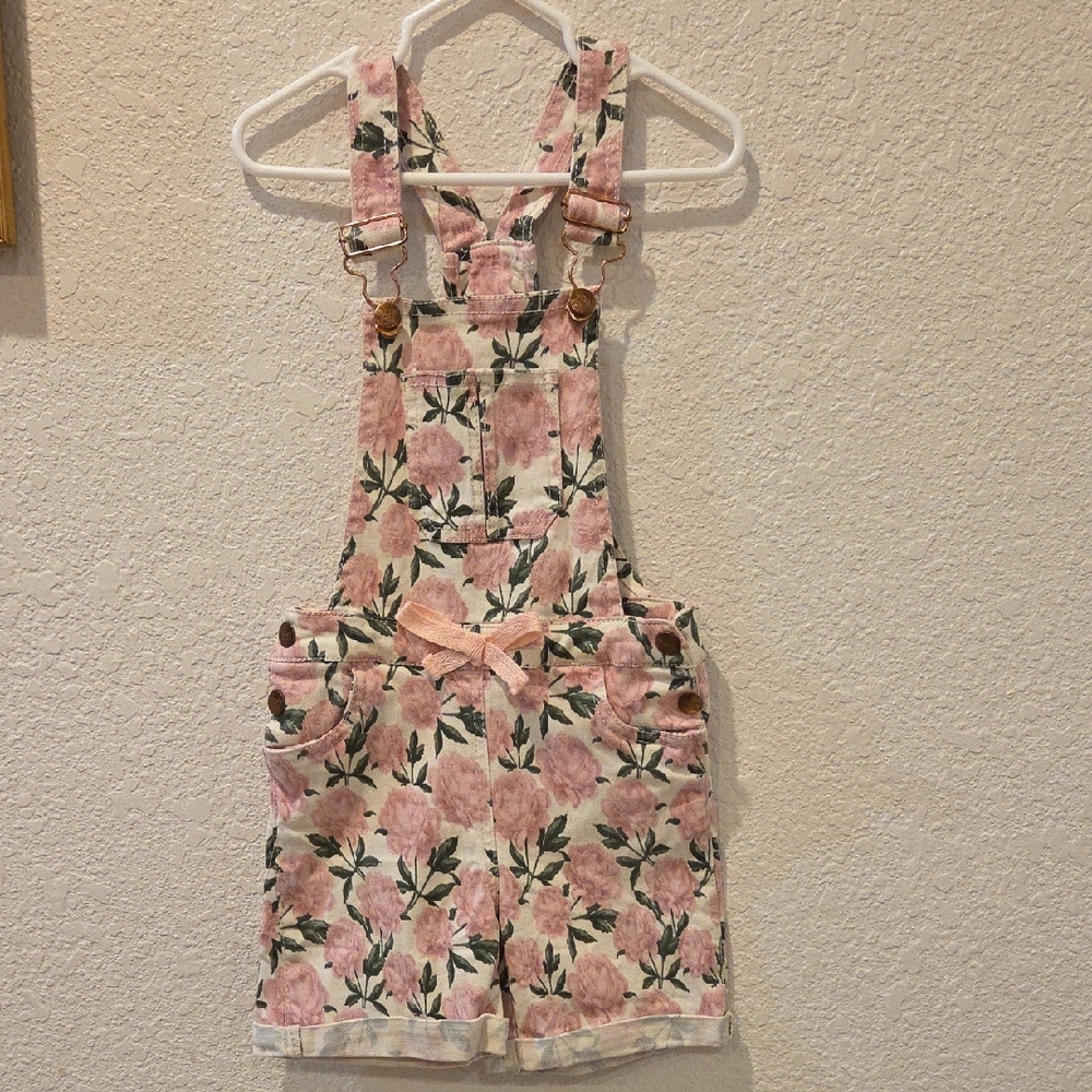 Kensie Girl Pink and Green Floral Kids Overalls